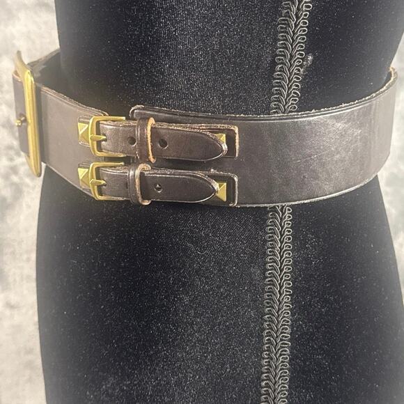 Designer x Lauren Ralph Lauren Dual Strap  Leather Stud Belt Chocolate Small main image 6